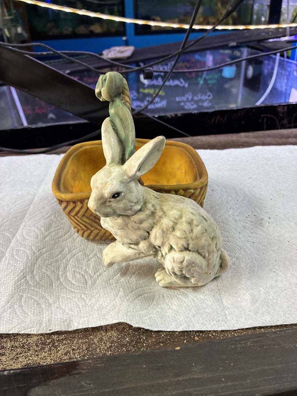 Vintage Ceramic Bunny Rabbit with Basket Planter Easter Decor